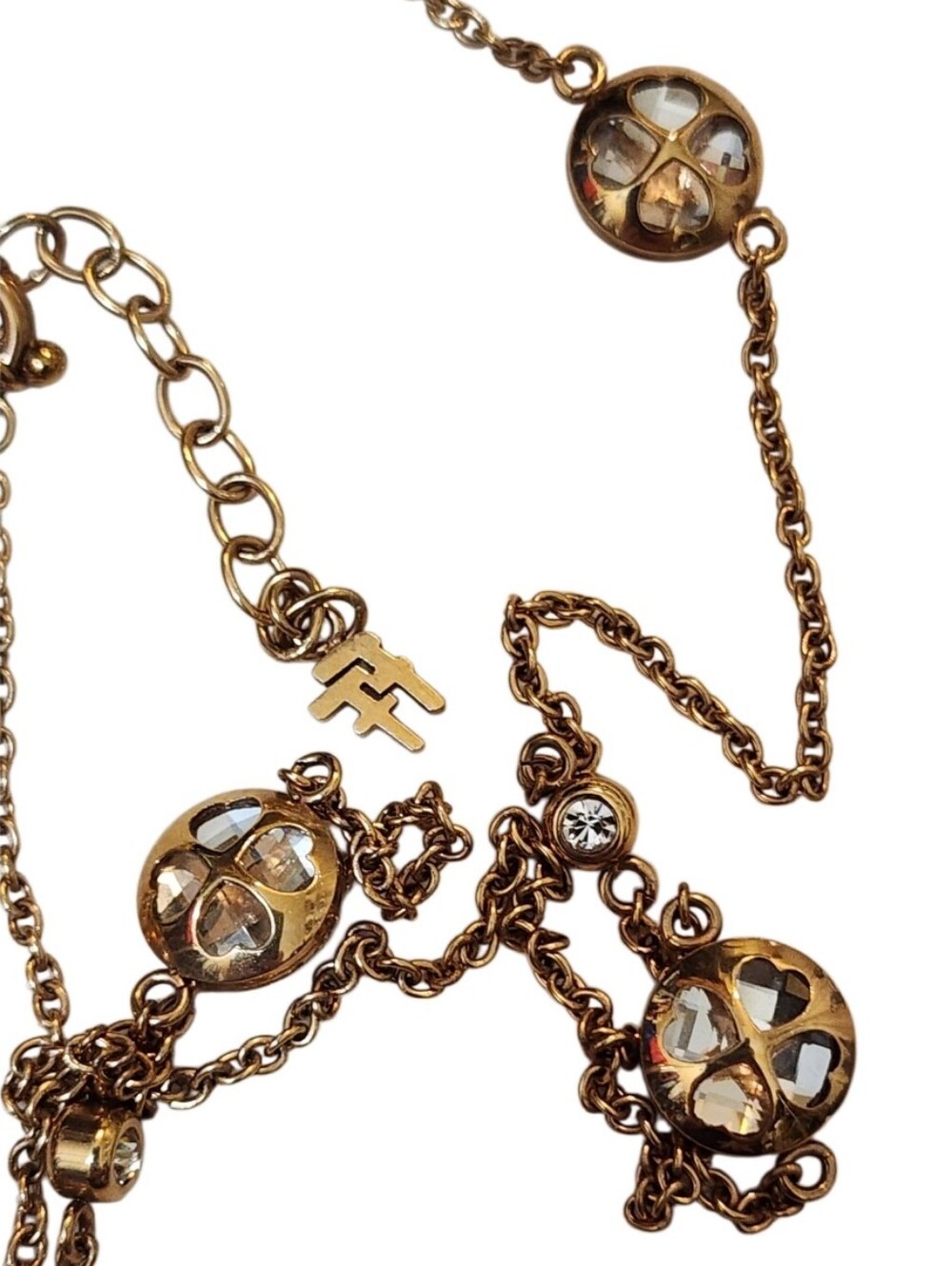 FOLLI FOLLIE Italy Long Gold Tone Crystal Station Necklace Designer Signed